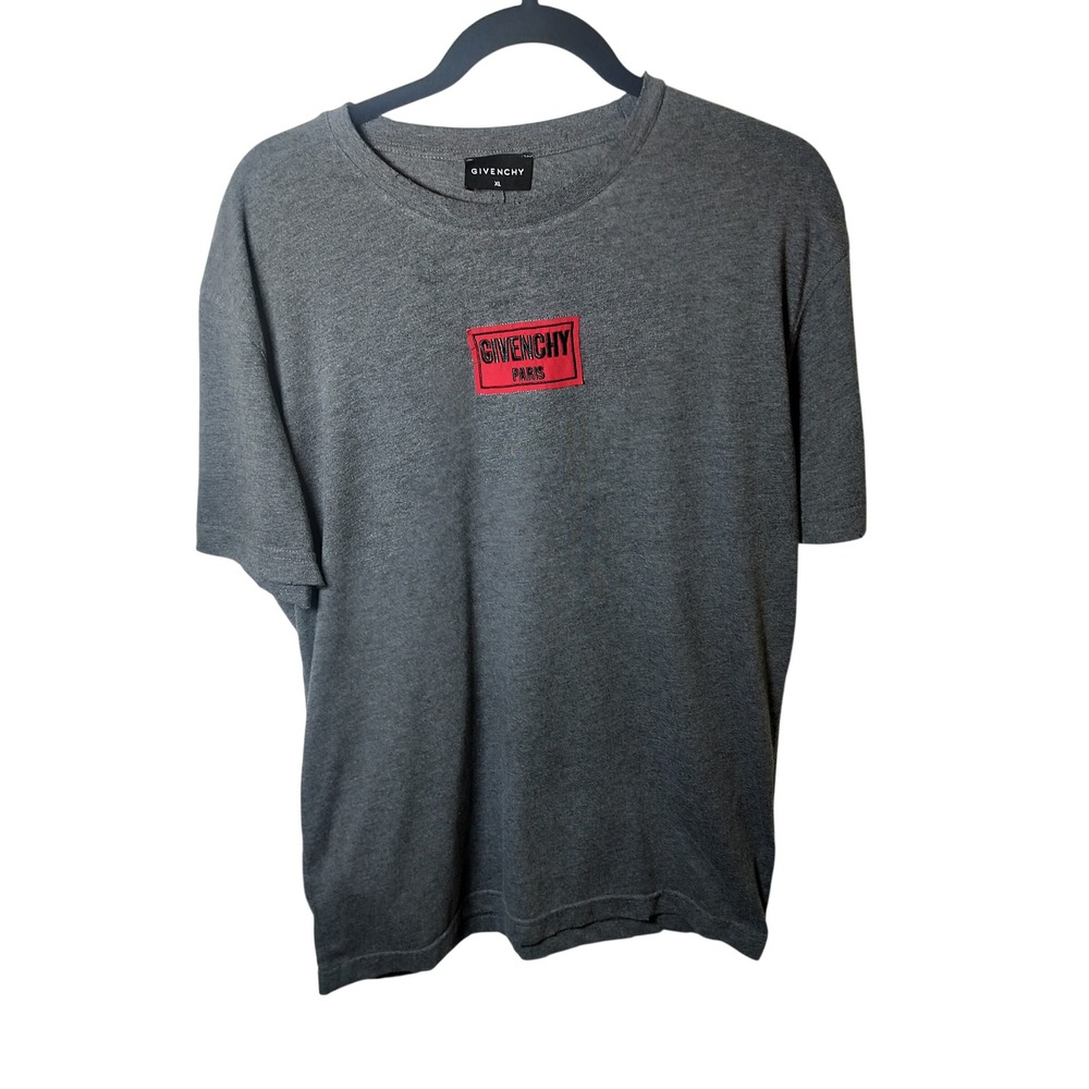 Givenchy Paris Mens Red Logo Patch T-Shirt Grey Cotton XL Crew Neck Tee